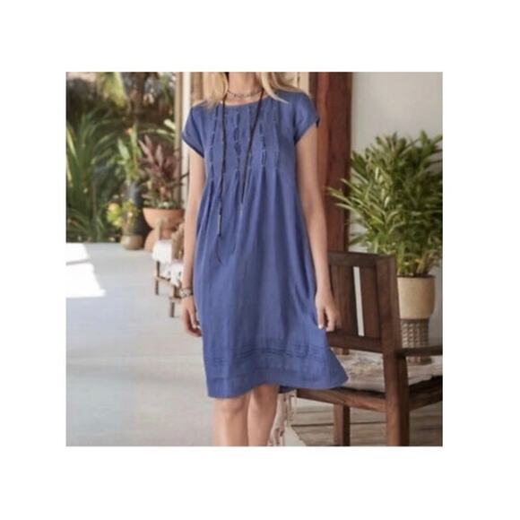 Sundance Viv Day 100% linen dress XS pintuck pleated shift midi periwinkle blue - Picture 1 of 8
